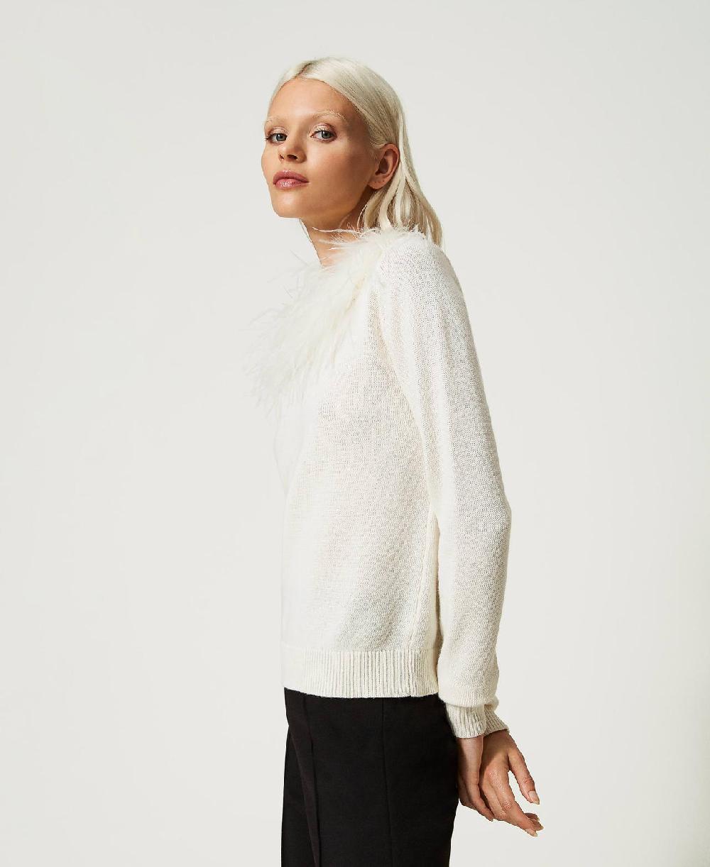 Scee by twin set Maglia regular in misto lana con piume Offerta San Valentino