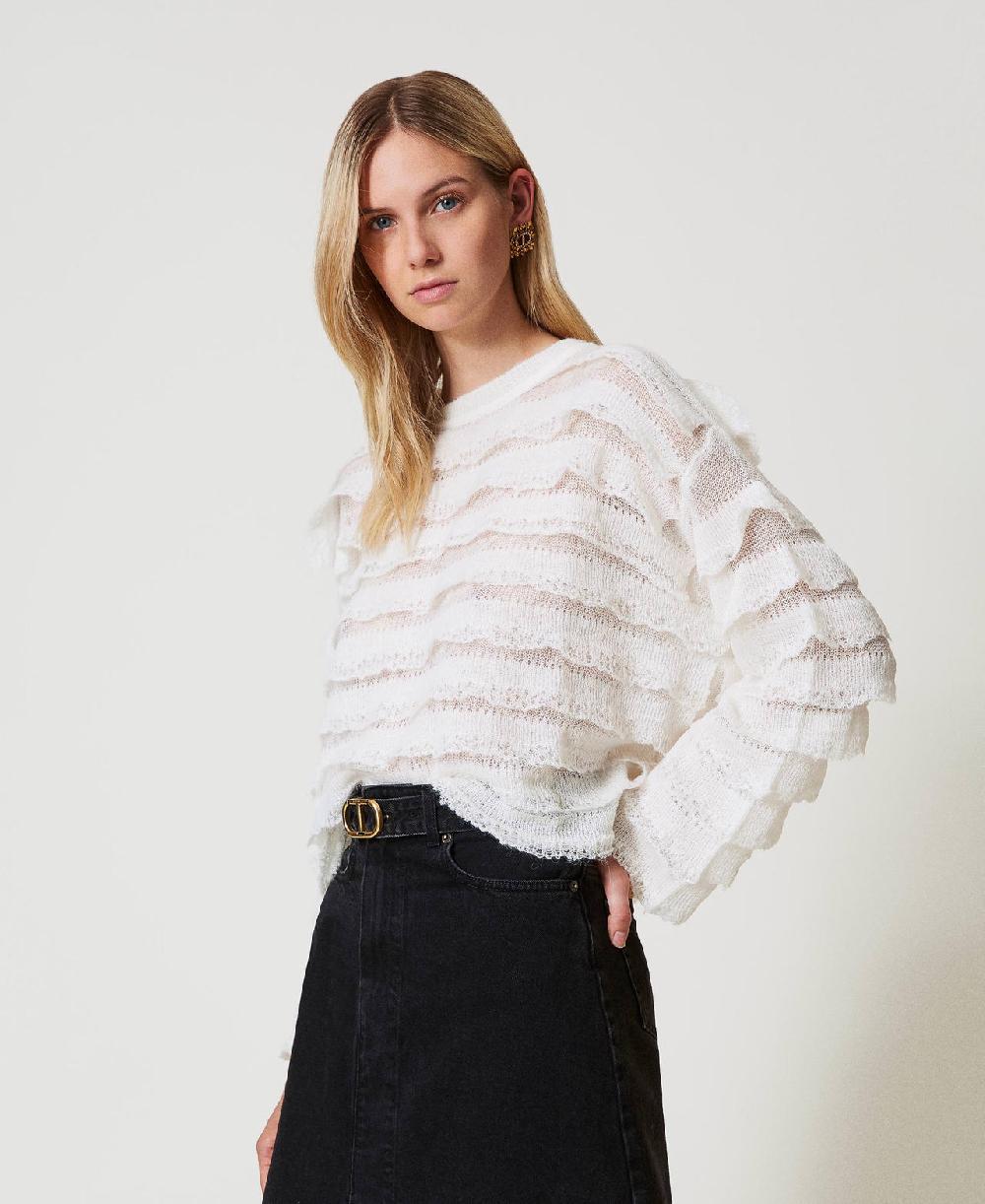 Scee by twin set Maglia boxy con balze effetto pizzo Vendita calda