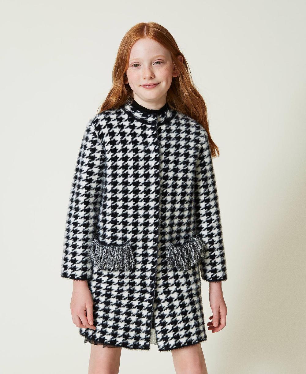 Scee by twin set Cappotto in maglia jacquard pied de poule Offerte speciali