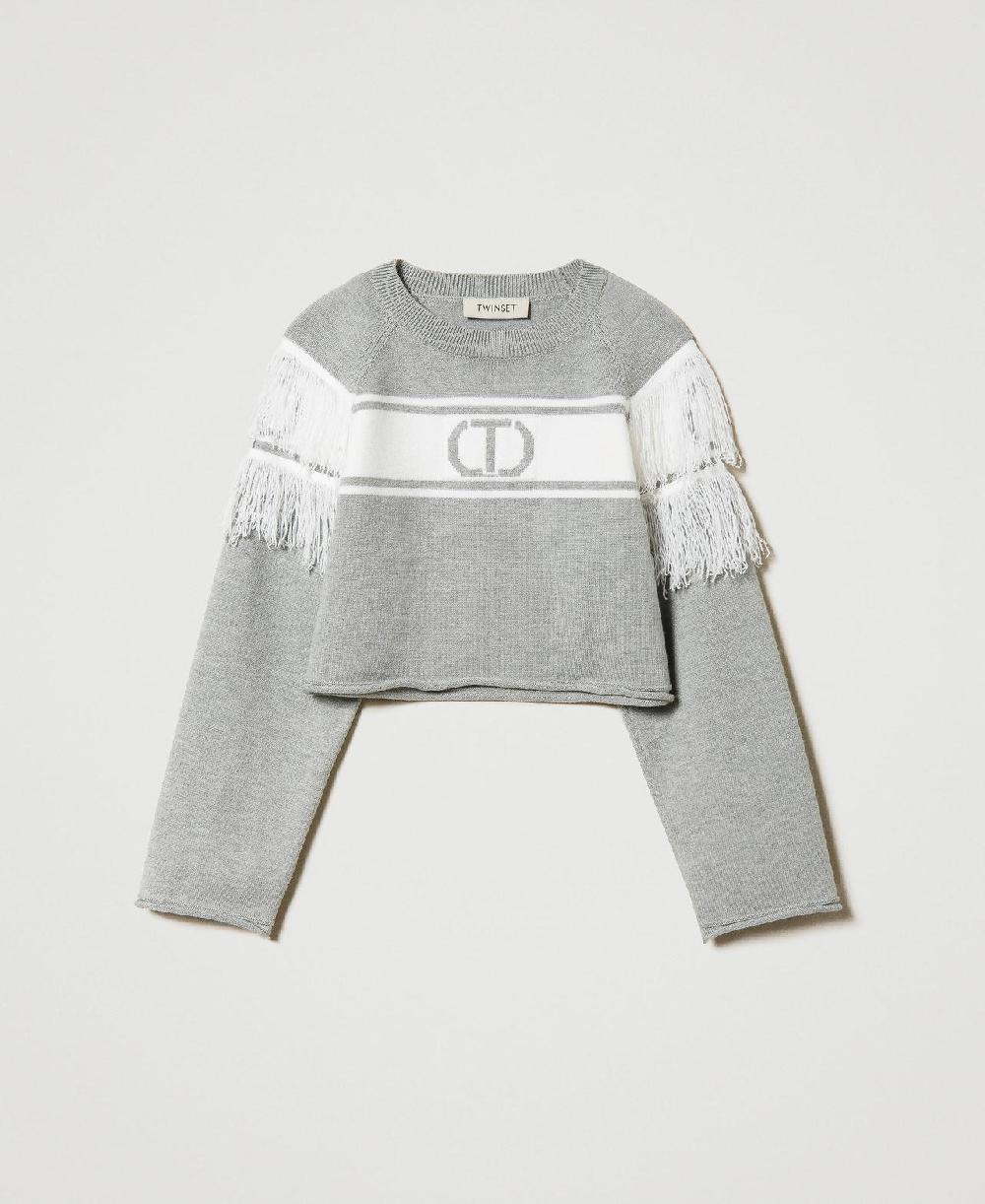 Scee by twin set Maglia con Oval T jacquard e frange Fino al 65% di sconto