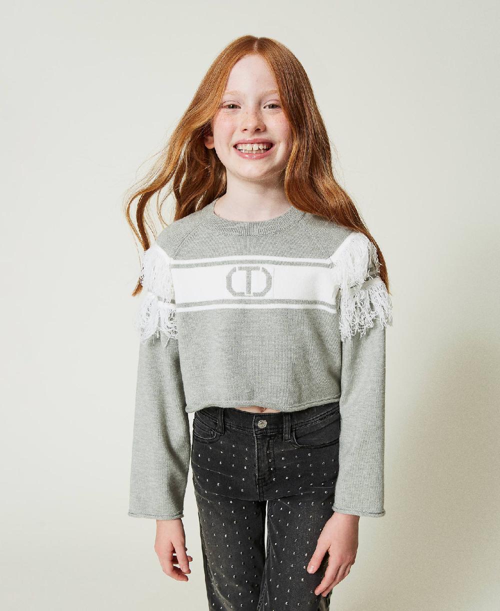 Scee by twin set Maglia con Oval T jacquard e frange Fino al 65% di sconto