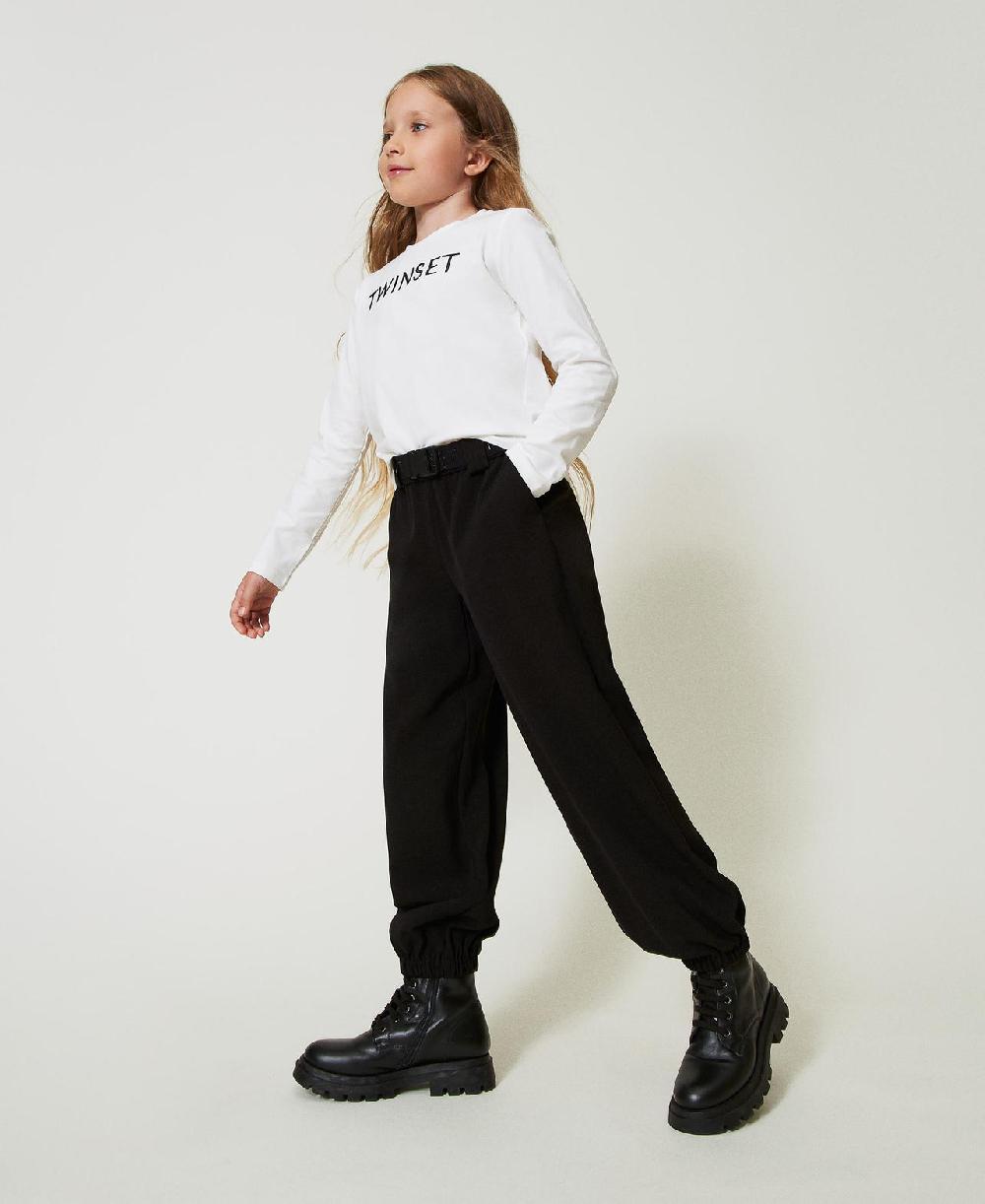 Scee by twin set T-shirt cropped con logo ricamato In vendita
