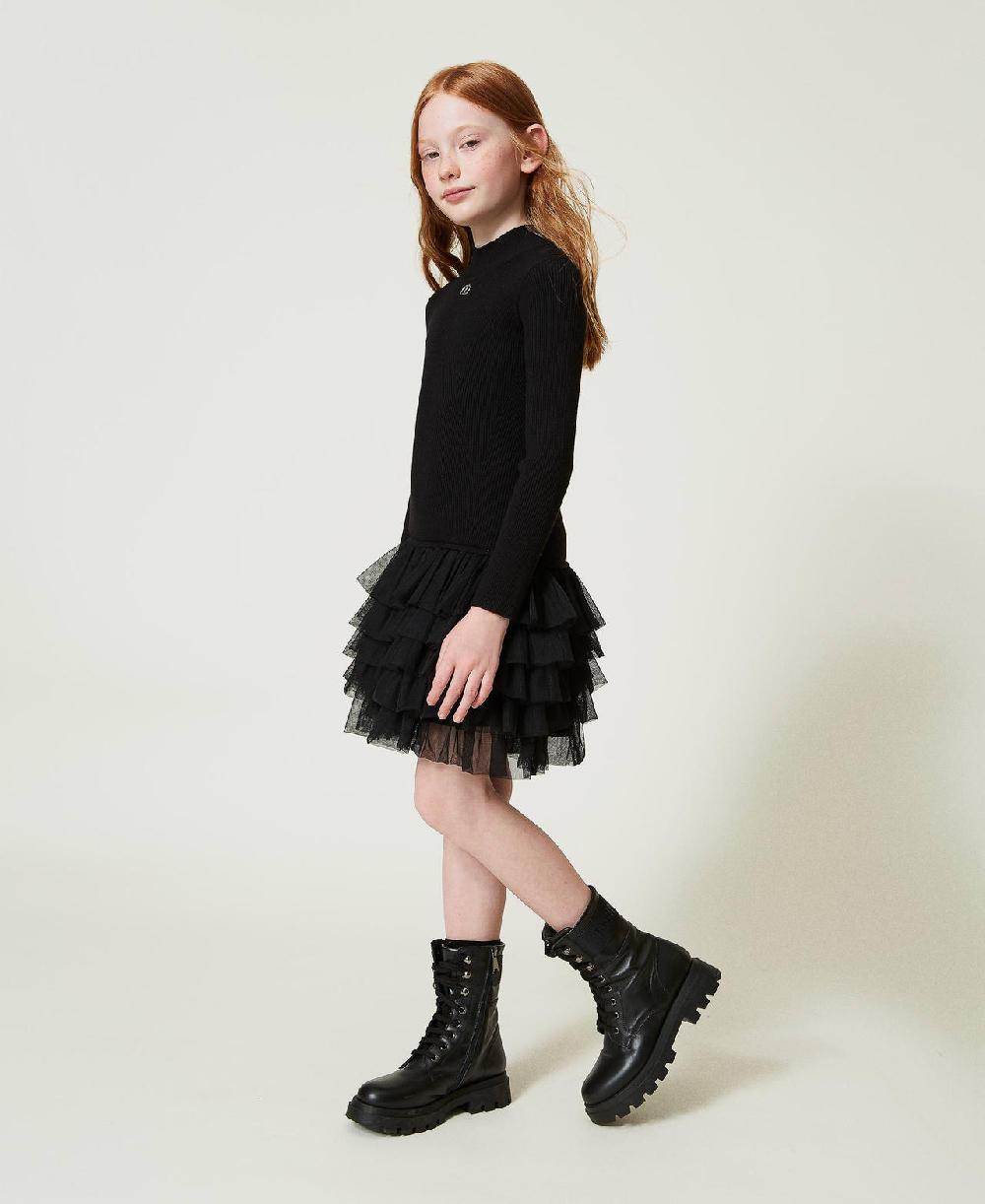 Scee by twin set Abito in maglia a costine con tulle 50% di sconto per tempo limitato