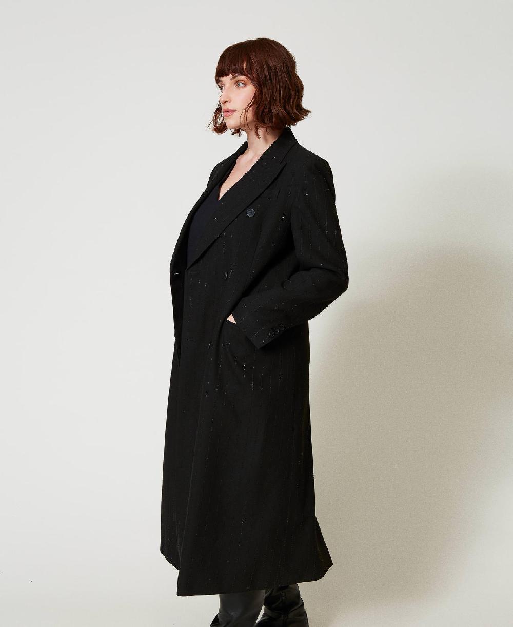 Scee by twin set Cappotto in panno con paillettes Consegna Veloce