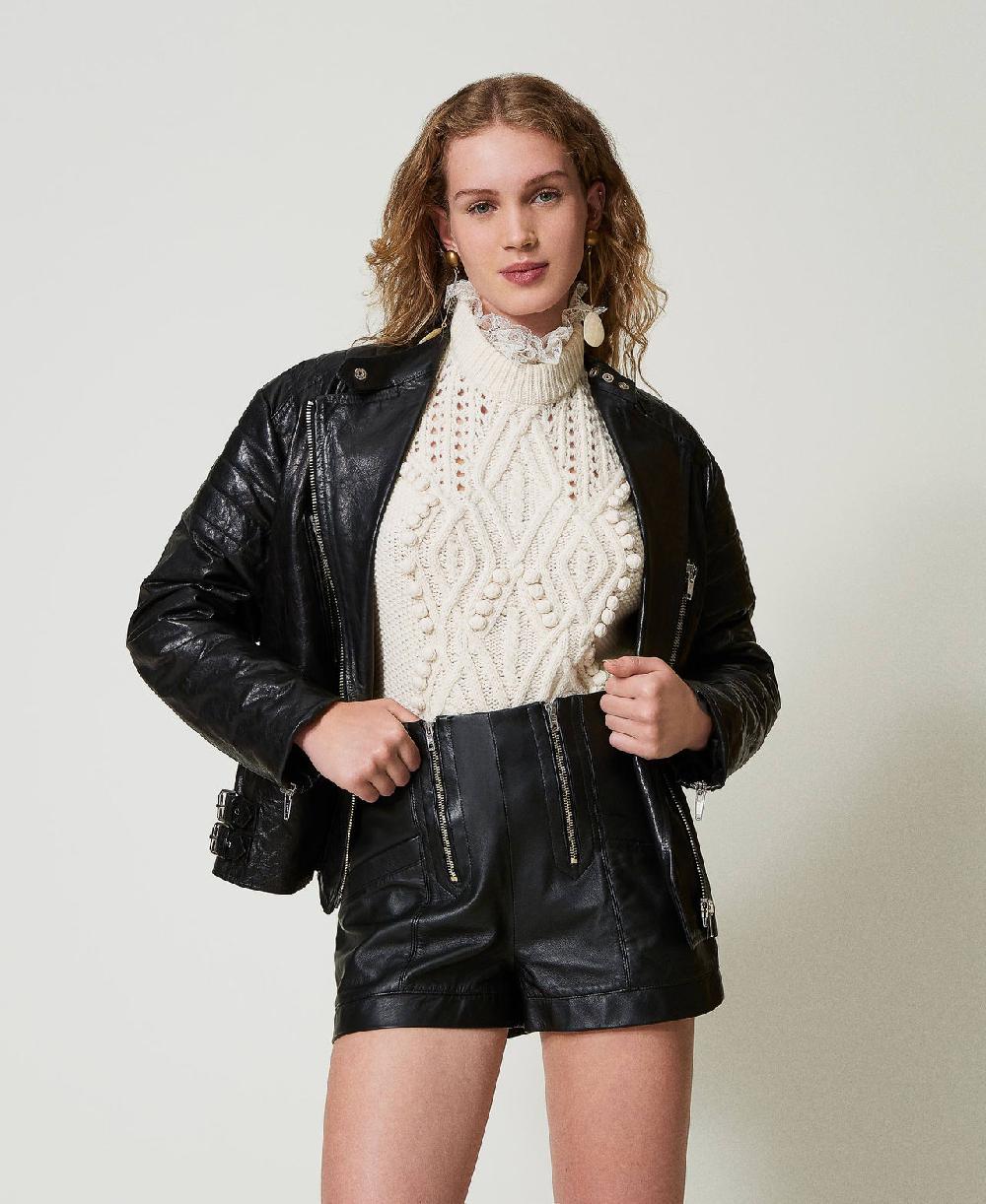 Scee by twin set Shorts 'Fairfax' in pelle con zip Sottocosto