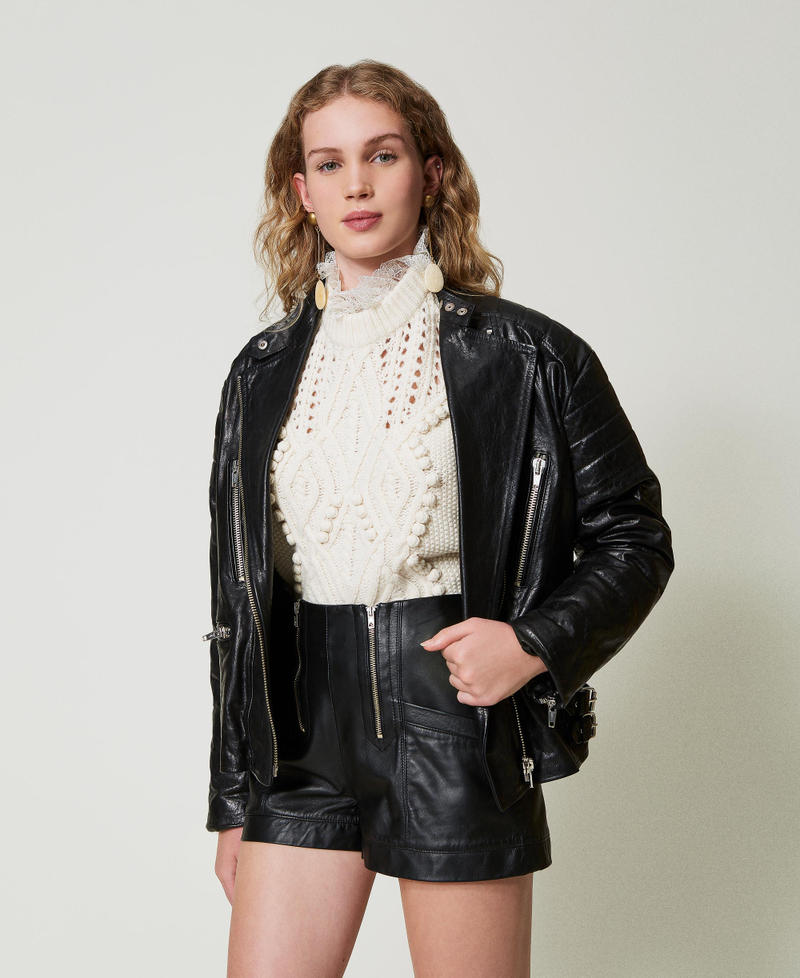 Scee by twin set Shorts 'Fairfax' in pelle con zip Sottocosto