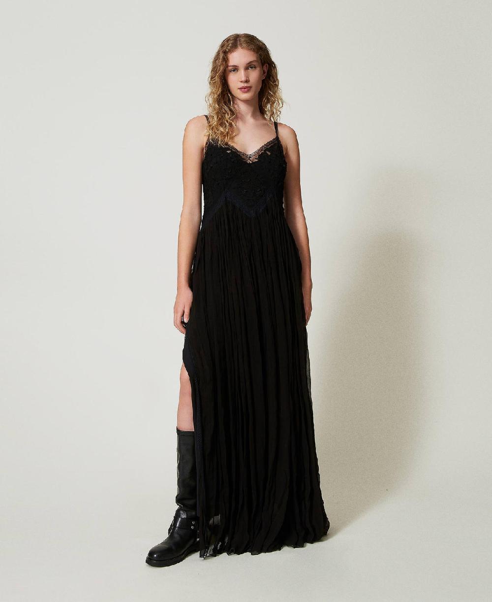 Scee by twin set Abito lungo in creponne e tulle Economico
