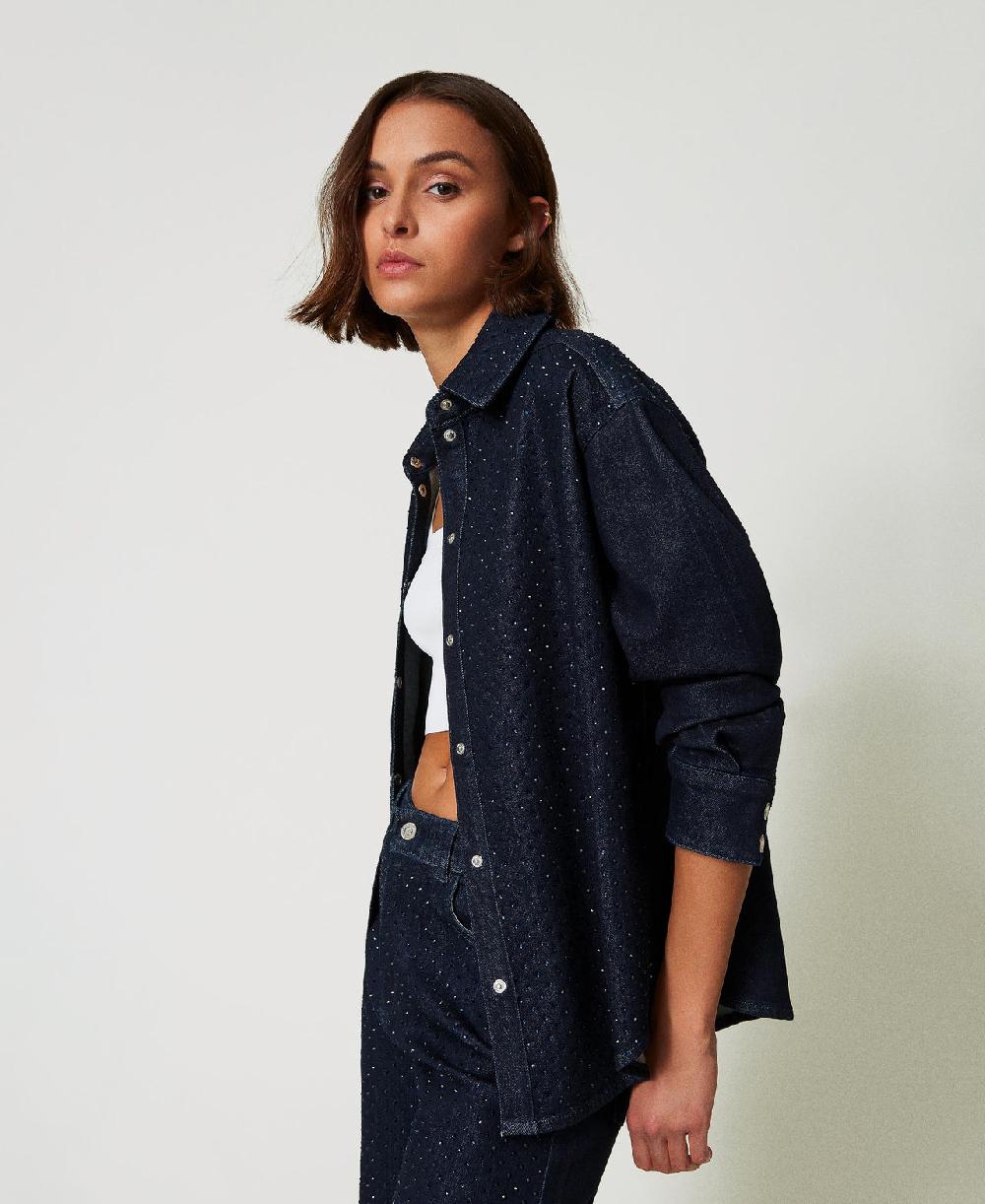 Scee by twin set Camicia in jeans con strass Hotsell