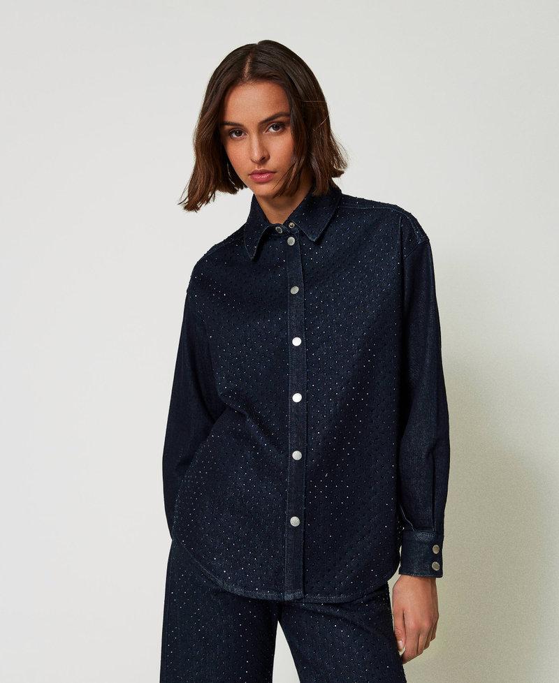 Scee by twin set Camicia in jeans con strass Hotsell
