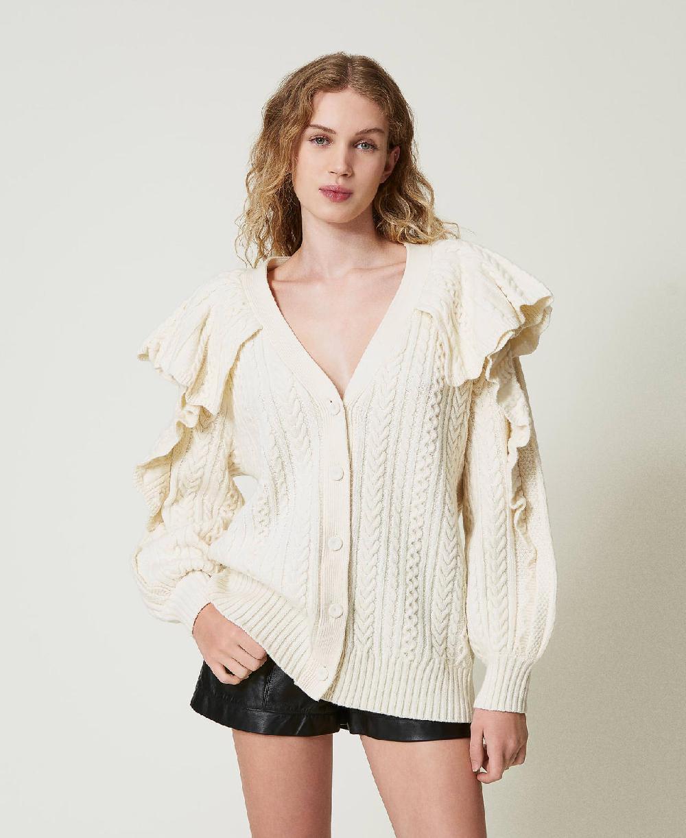 Scee by twin set Cardigan in misto lana con volant Vendita Calda