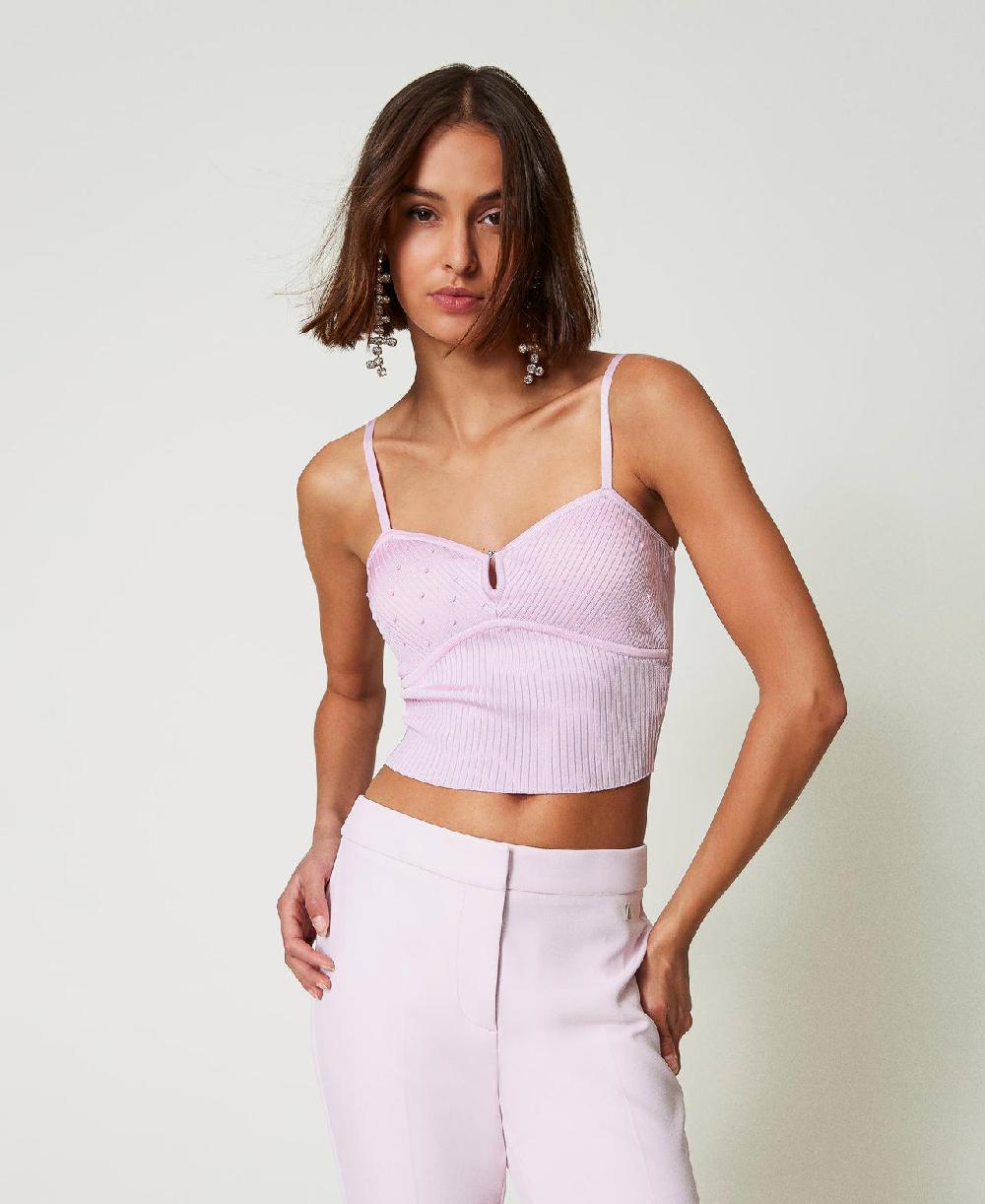Scee by twin set Top in filato riciclato con perline Sconto di tempo limitato