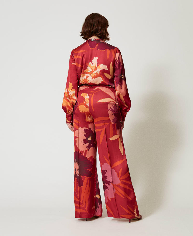 Scee by twin set Pantaloni wide leg in raso a fiori Negozio online di fabbrica