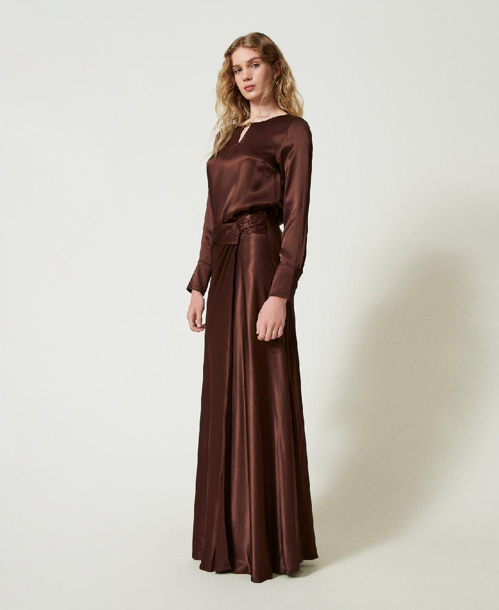 Scee by twin set Gonna lunga in raso con drappeggio Shopping online