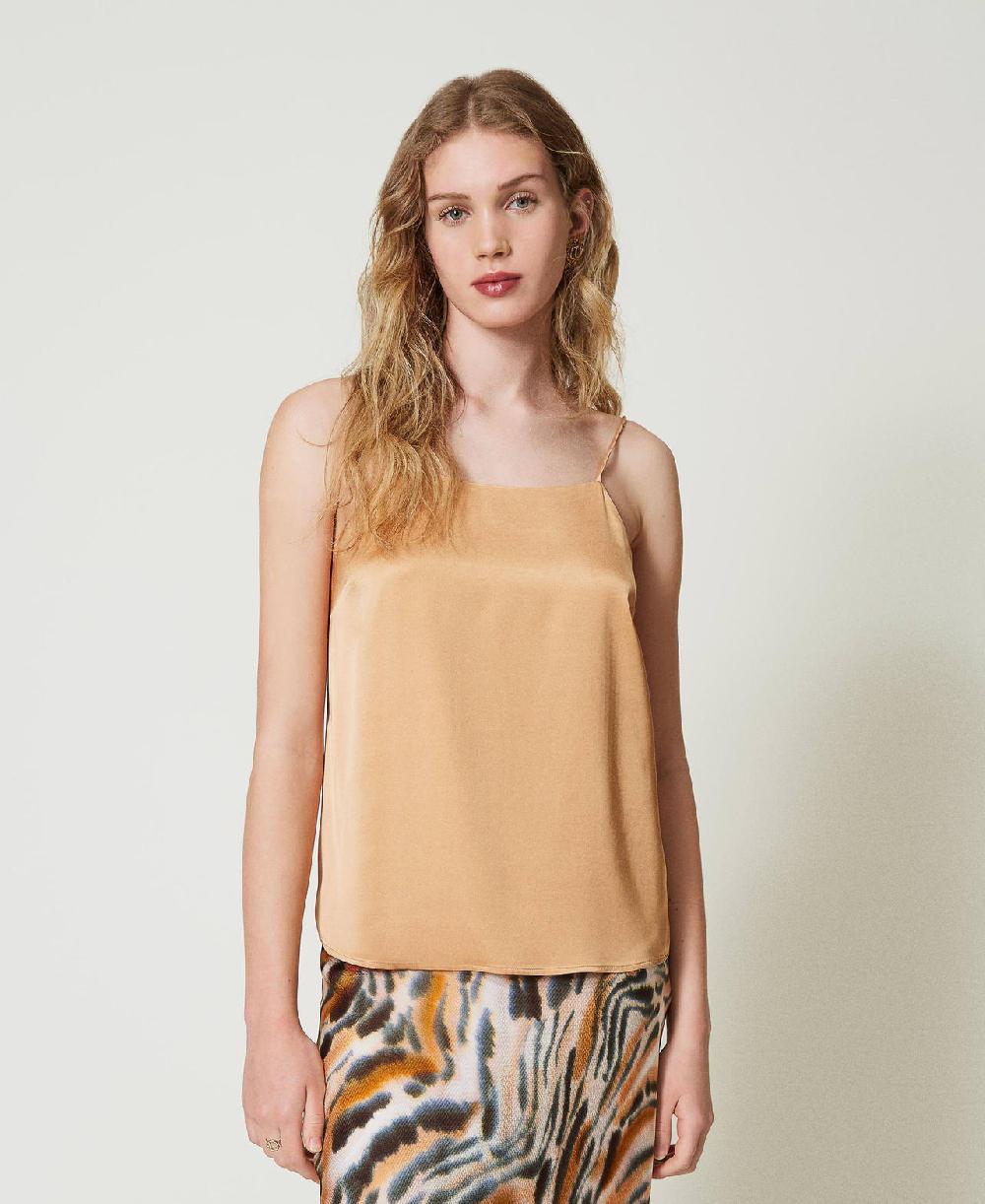Scee by twin set Top in raso con scollo dritto Smaltimento dello stoccaggio