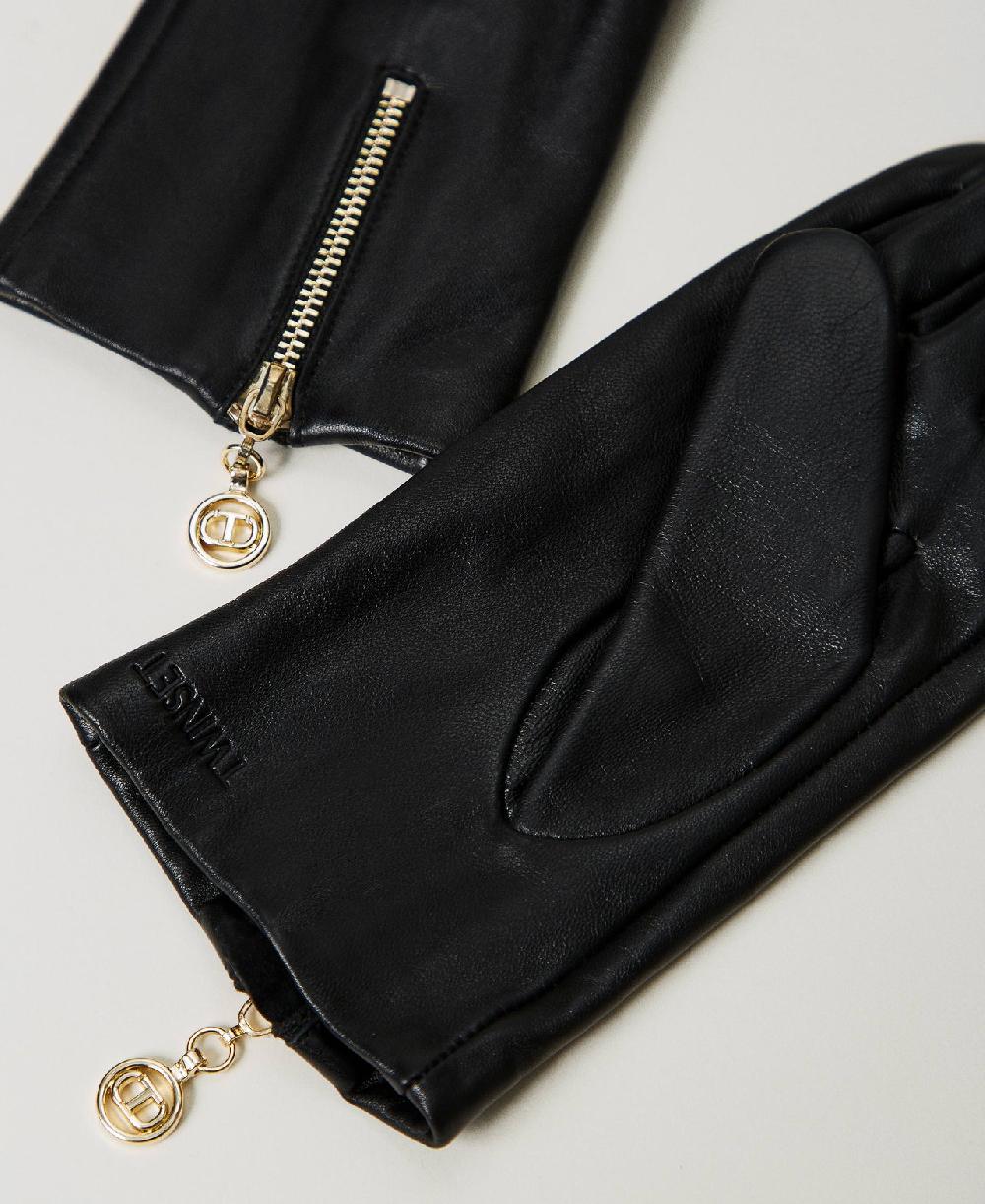 Scee by twin set Guanti in pelle con zip e Oval T Fino al 65% di sconto