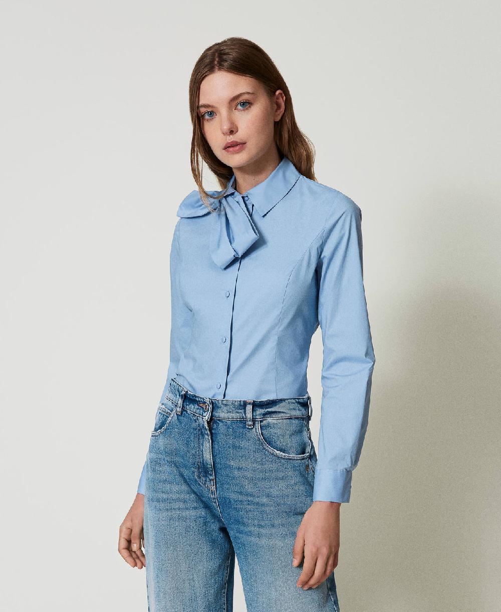 Scee by twin set Camicia in popeline con fiocco Online