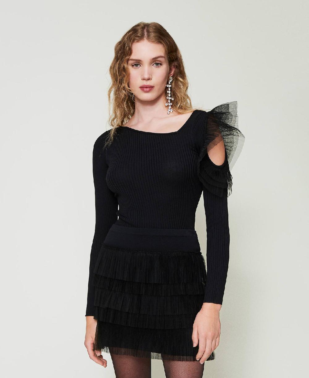 Scee by twin set Maglia fitted con cut-out e tulle Saldi