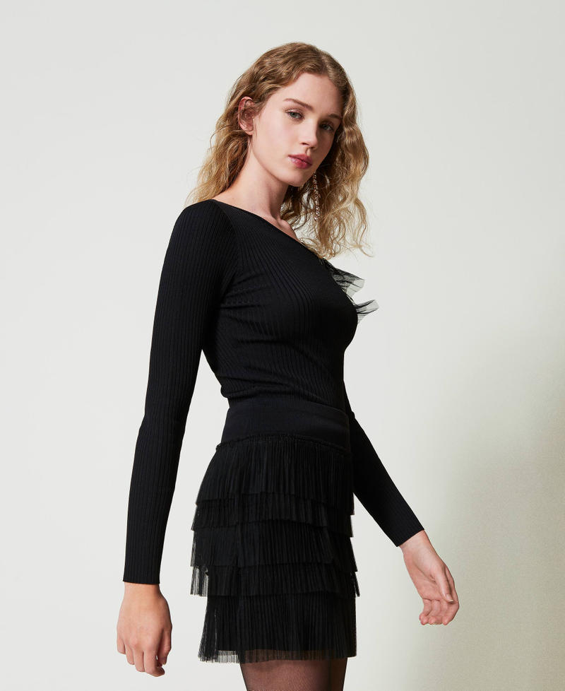 Scee by twin set Maglia fitted con cut-out e tulle Saldi