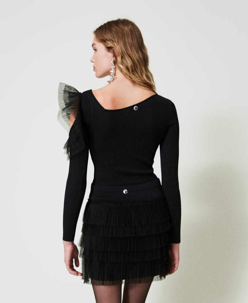 Scee by twin set Maglia fitted con cut-out e tulle Saldi