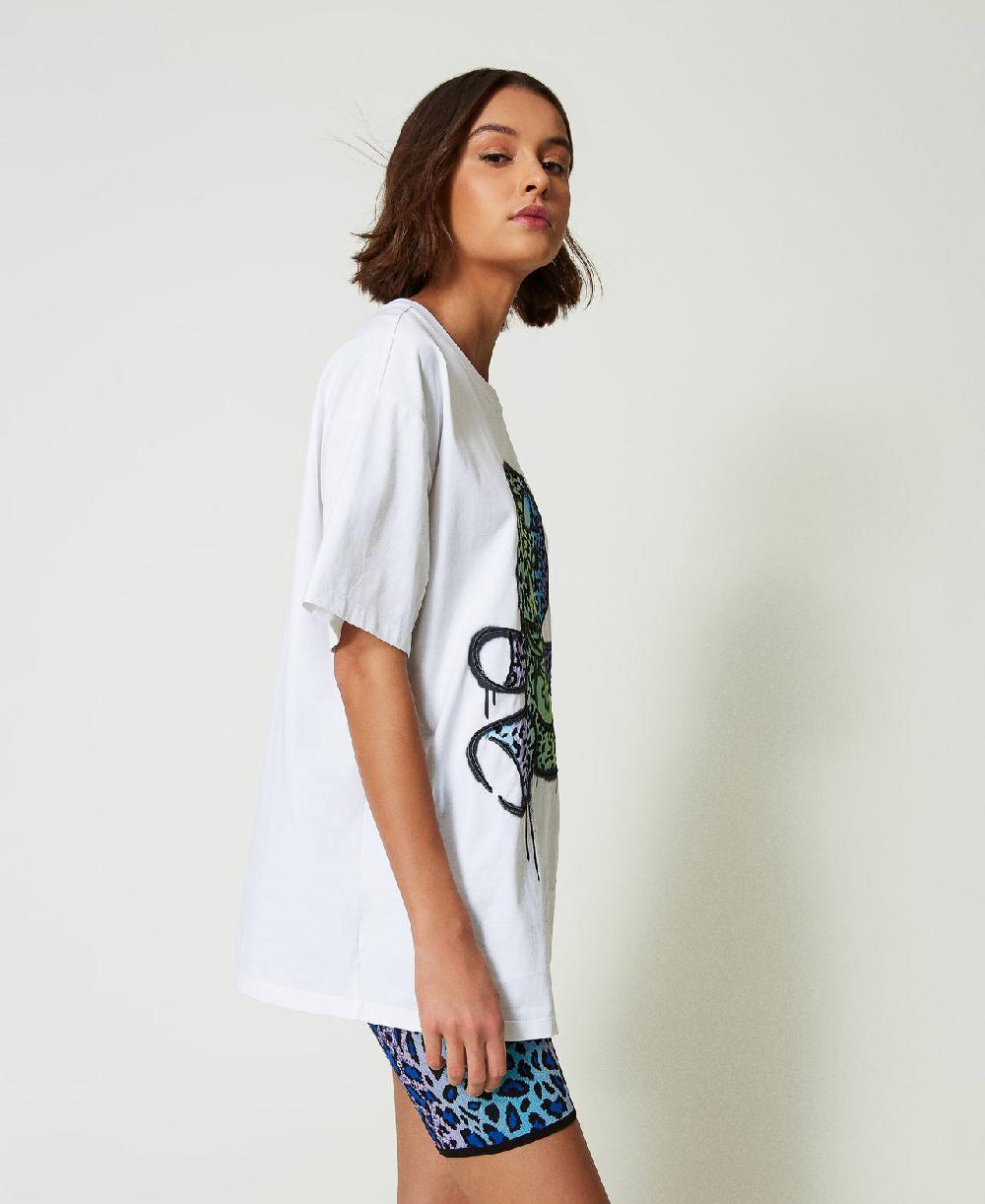 Scee by twin set T-shirt over MYFO con stampa e ricamo Moda