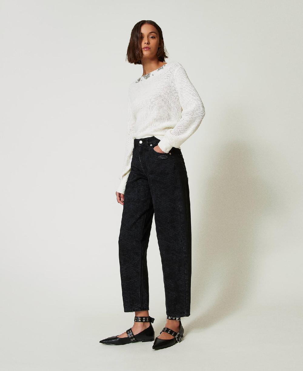 Scee by twin set Jeans barrel fit con stampa snake Comprare a buon mercato