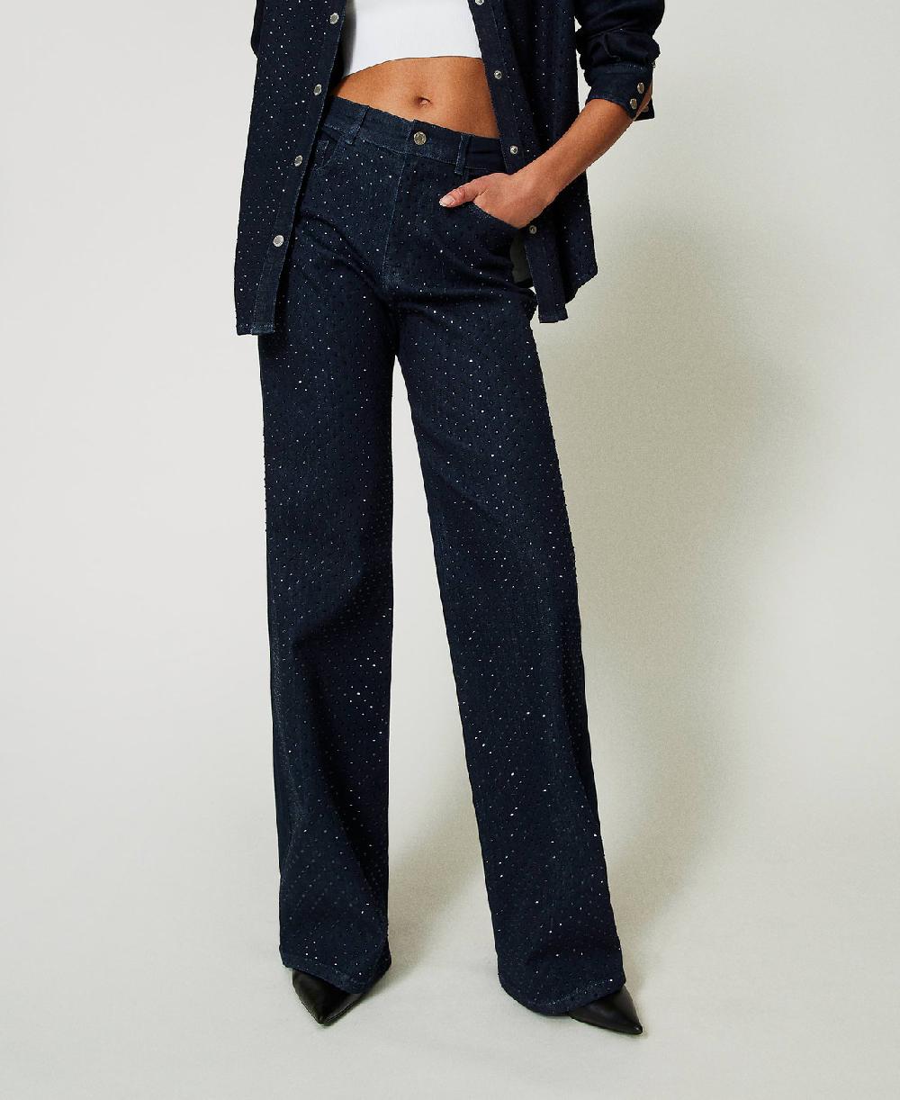 Scee by twin set Jeans wide leg in full strass Fornitura limitata