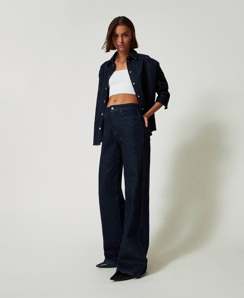 Scee by twin set Jeans wide leg in full strass Fornitura limitata