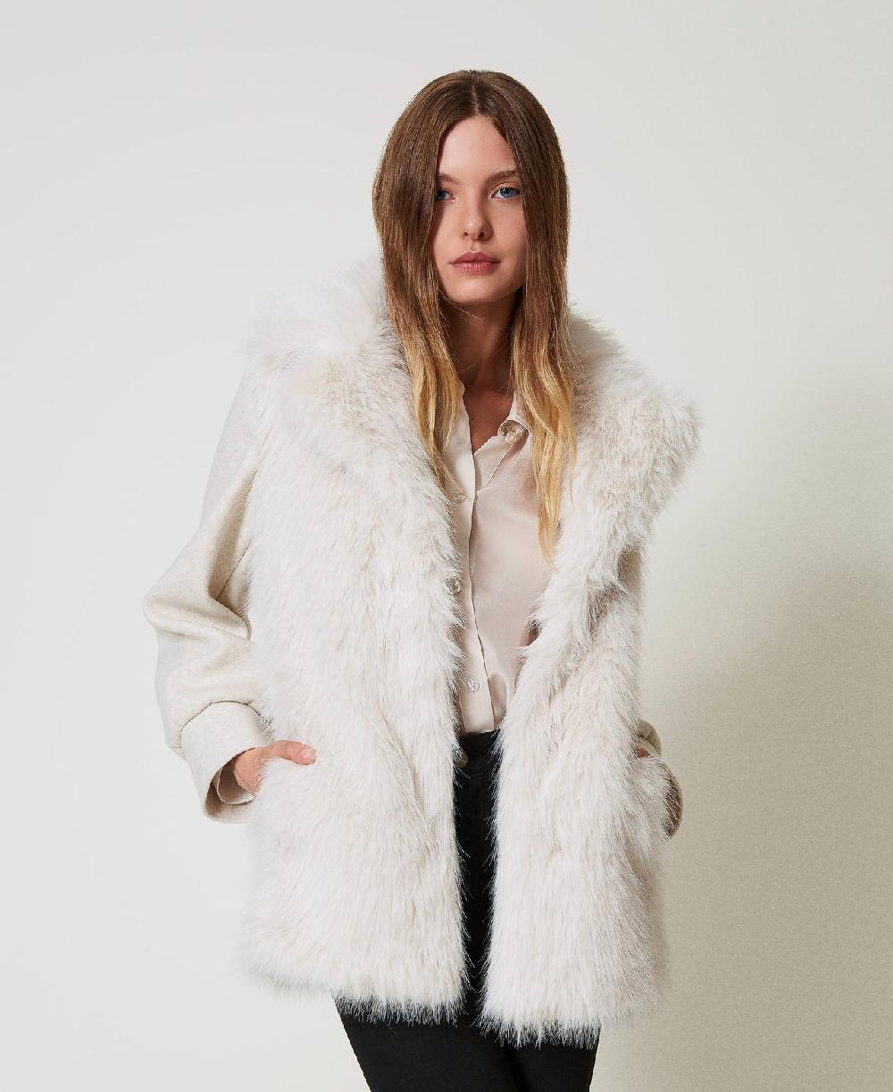 Scee by twin set Cappotto in panno e faux fur Offerta Pasqua