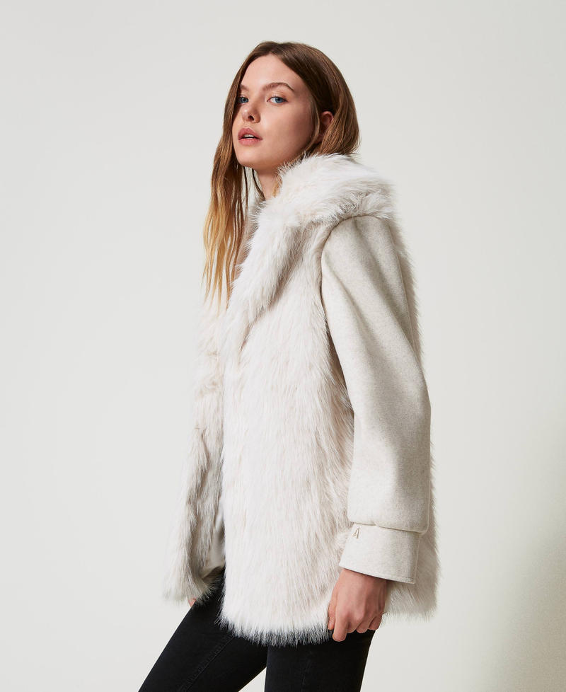 Scee by twin set Cappotto in panno e faux fur Offerta Pasqua