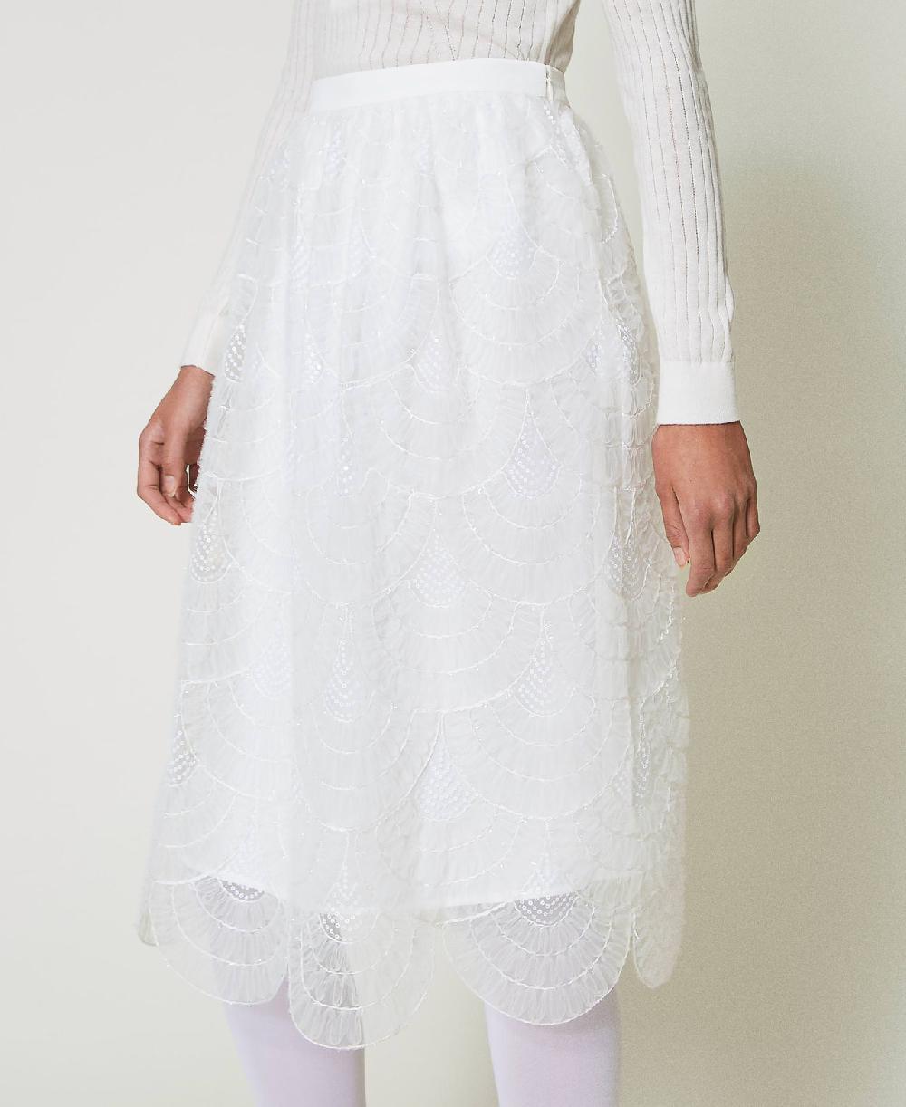 Scee by twin set Gonna longuette in organza con ricami Online Outlet