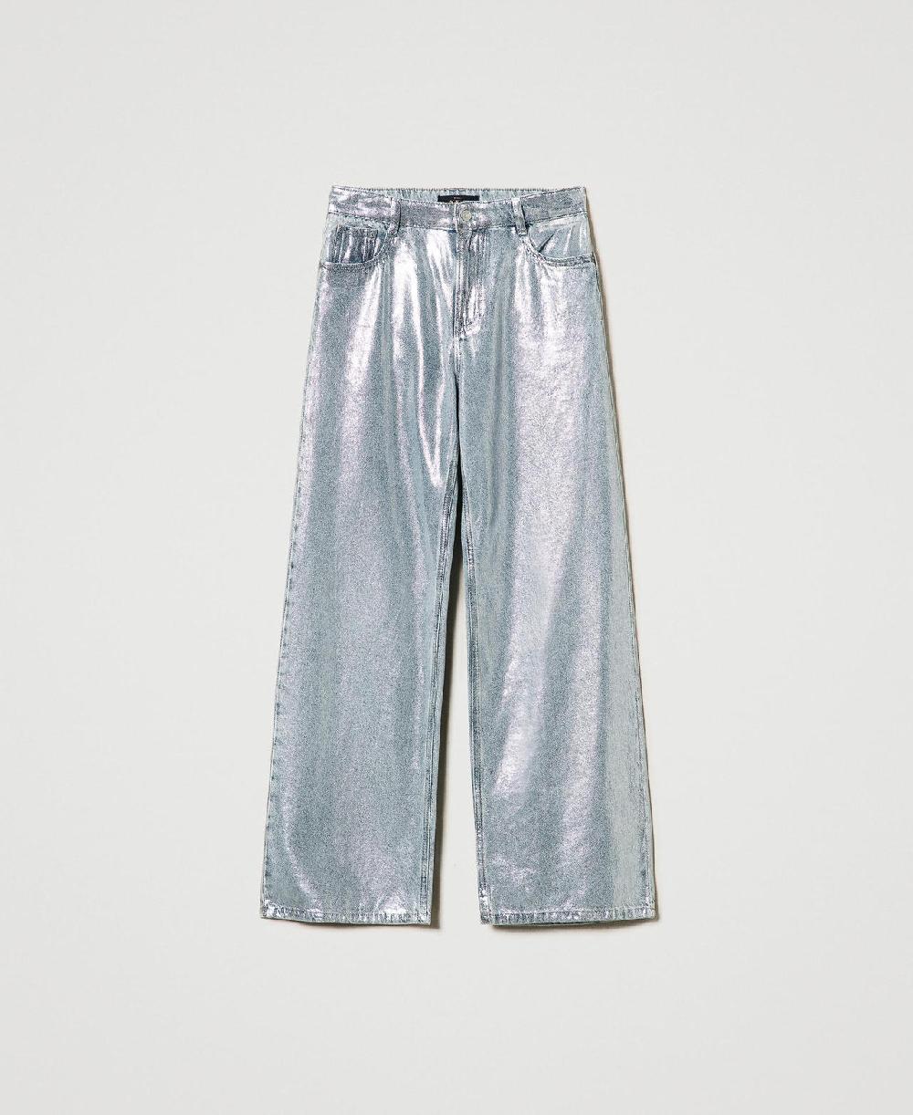 Scee by twin set Jeans wide leg con spalmatura argento Lightning offer