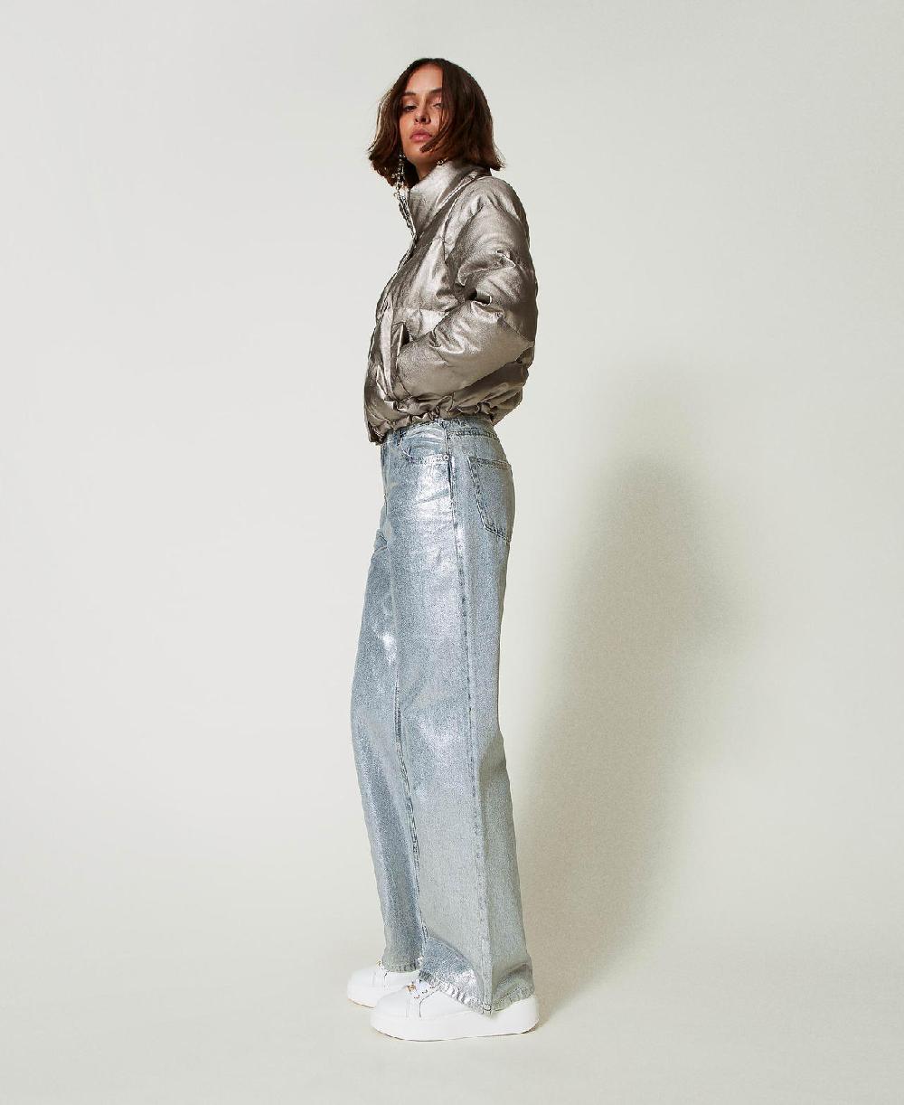 Scee by twin set Jeans wide leg con spalmatura argento Lightning offer