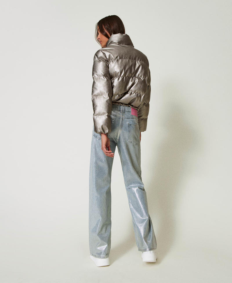 Scee by twin set Jeans wide leg con spalmatura argento Lightning offer