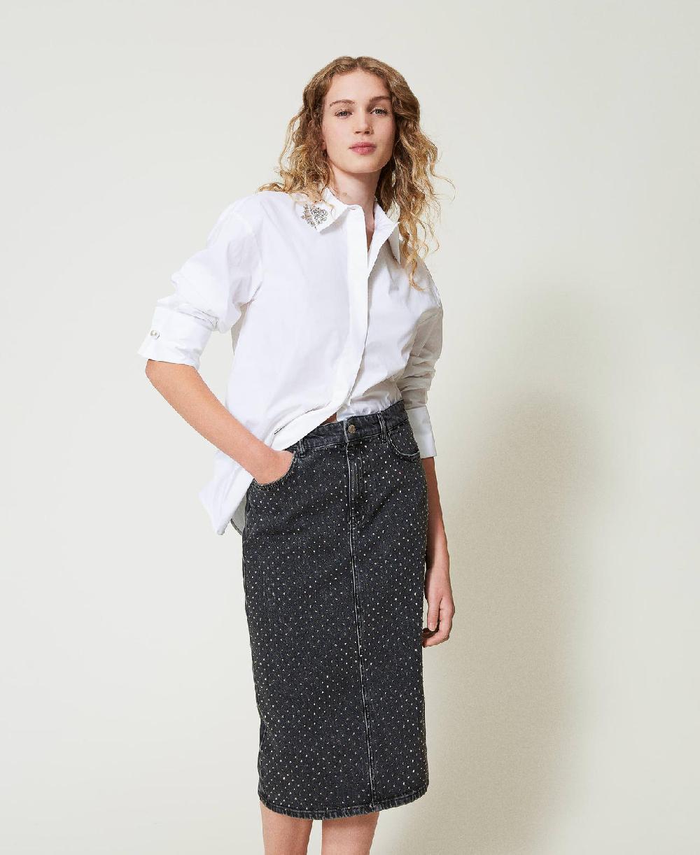 Scee by twin set Gonna longuette in jeans con strass Comprane uno, ottenene uno gratis
