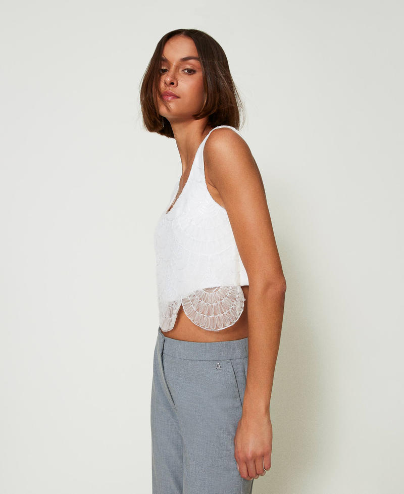 Scee by twin set Top in crêpe cady e organza ricamata Offerte speciali