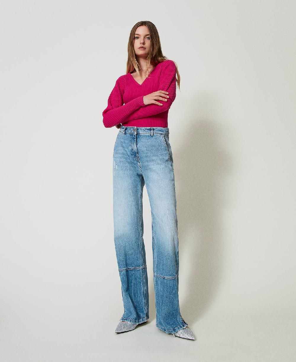 Scee by twin set Jeans wide leg con tagli Prezzo basso
