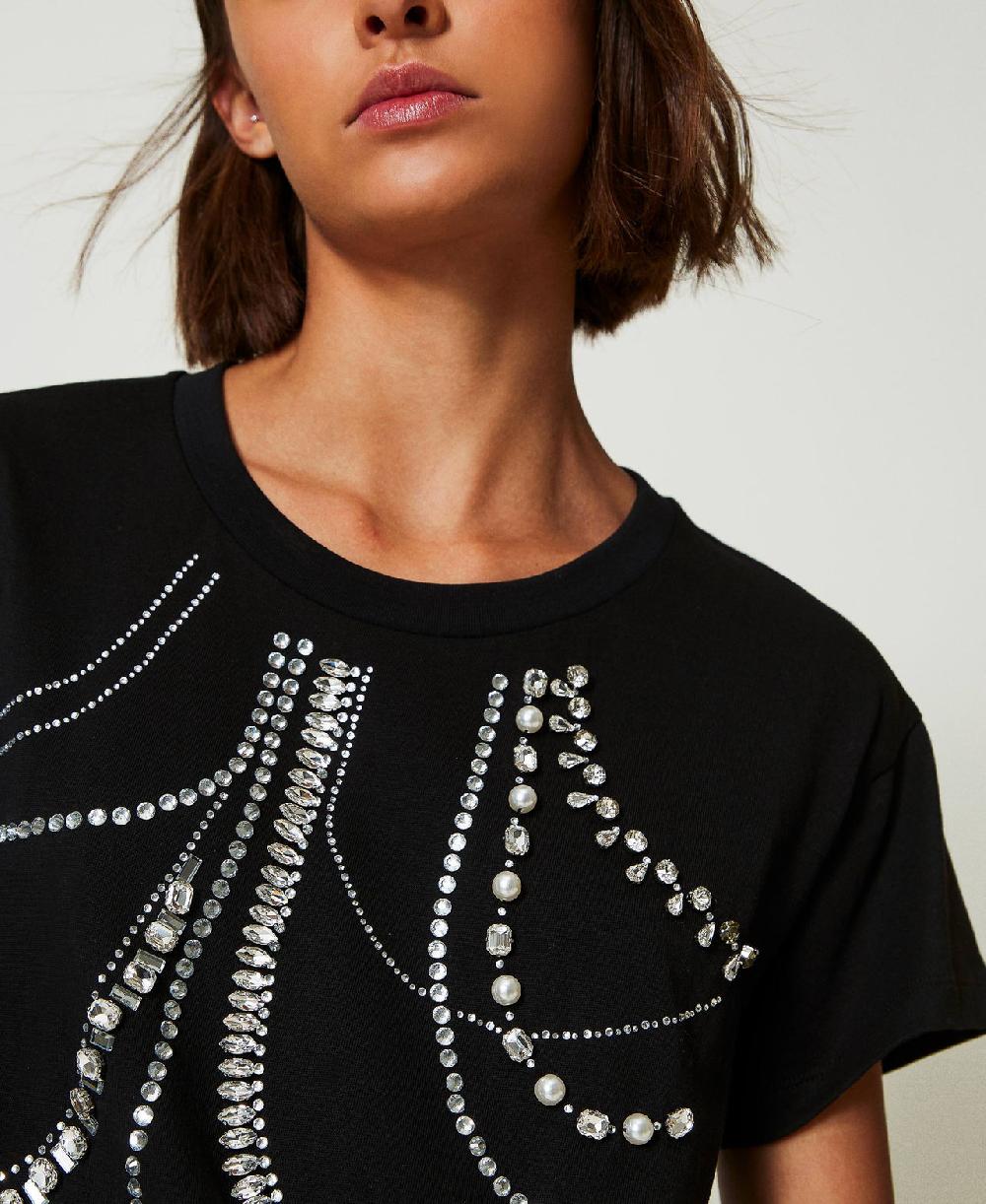 Scee by twin set T-shirt con ricami e perle Fino al 65% di sconto