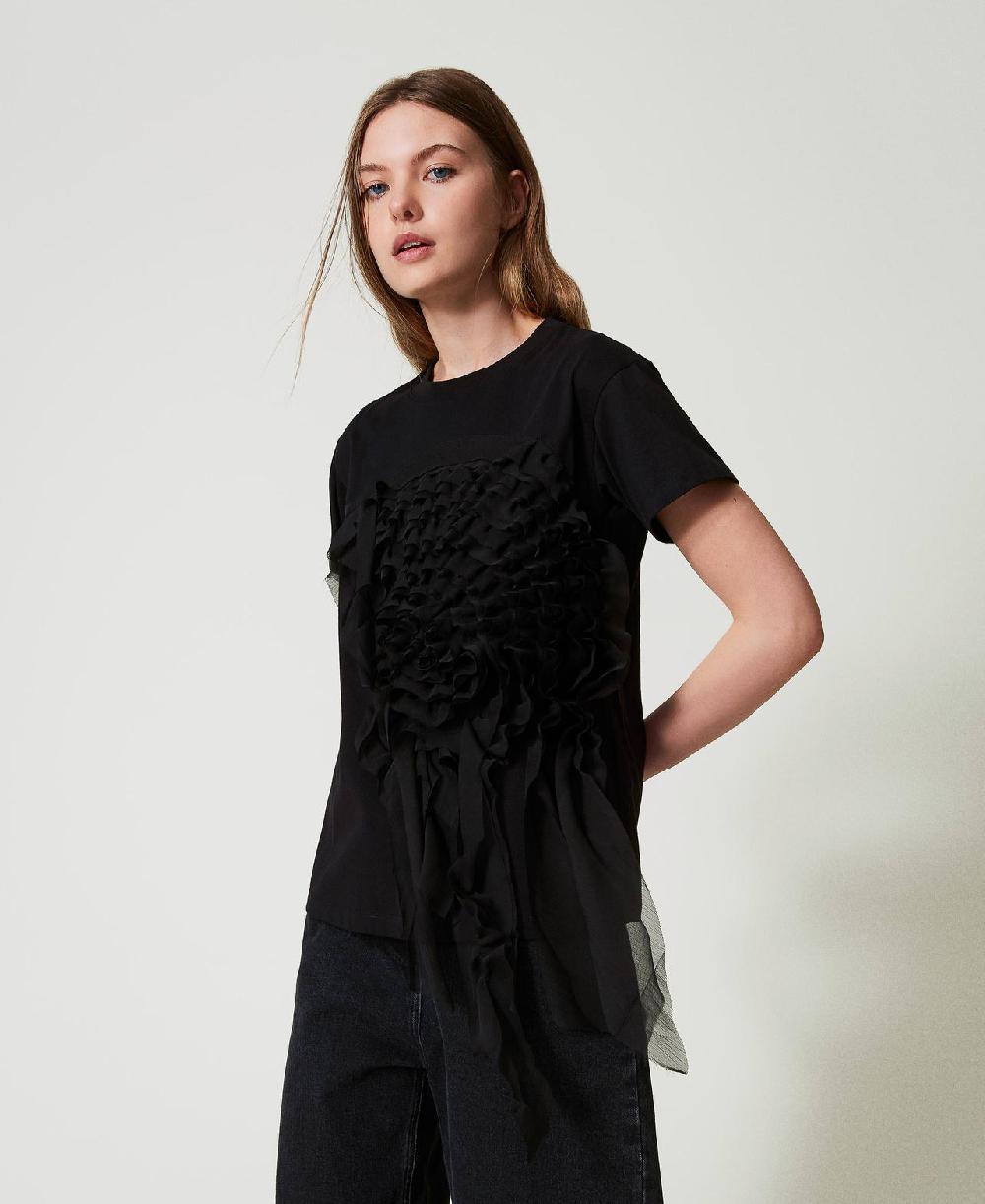 Scee by twin set T-shirt con volant in creponne Offerta speciale della fabbrica