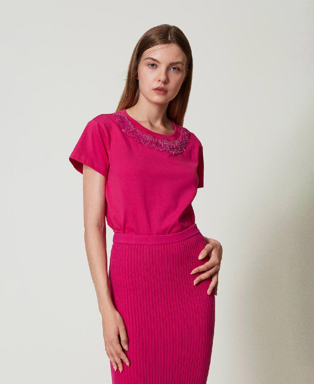 Scee by twin set T-shirt con frange ricamate Limitato a 3 giorni