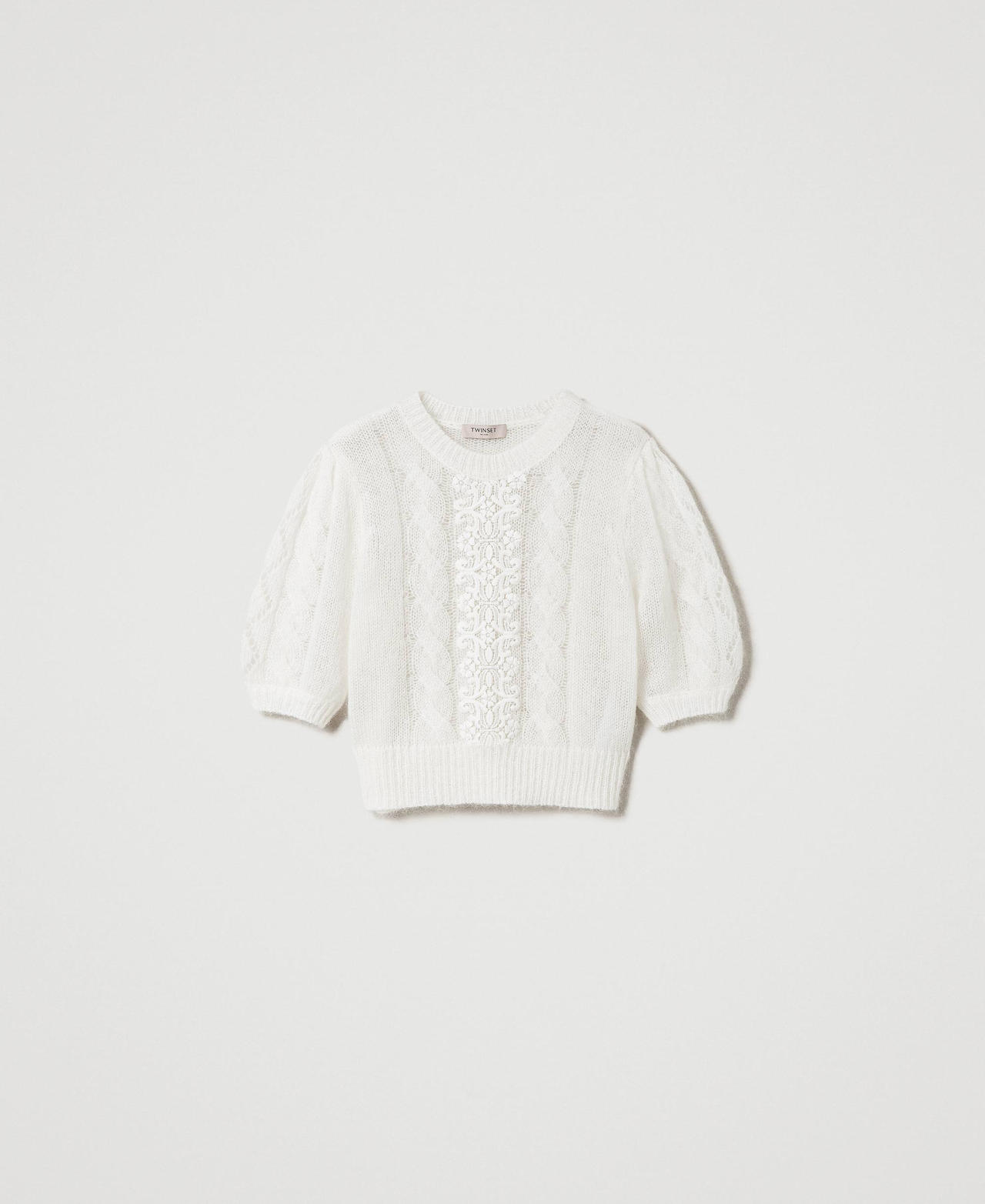 Scee by twin set Maglia in lana e mohair con pizzo Italy