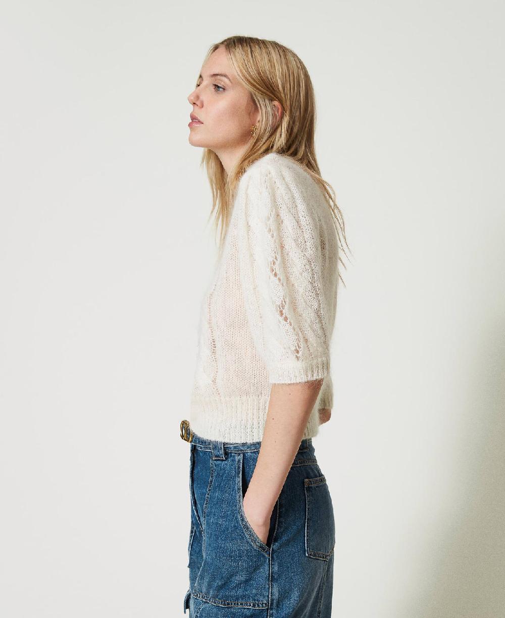 Scee by twin set Maglia in lana e mohair con pizzo Italy