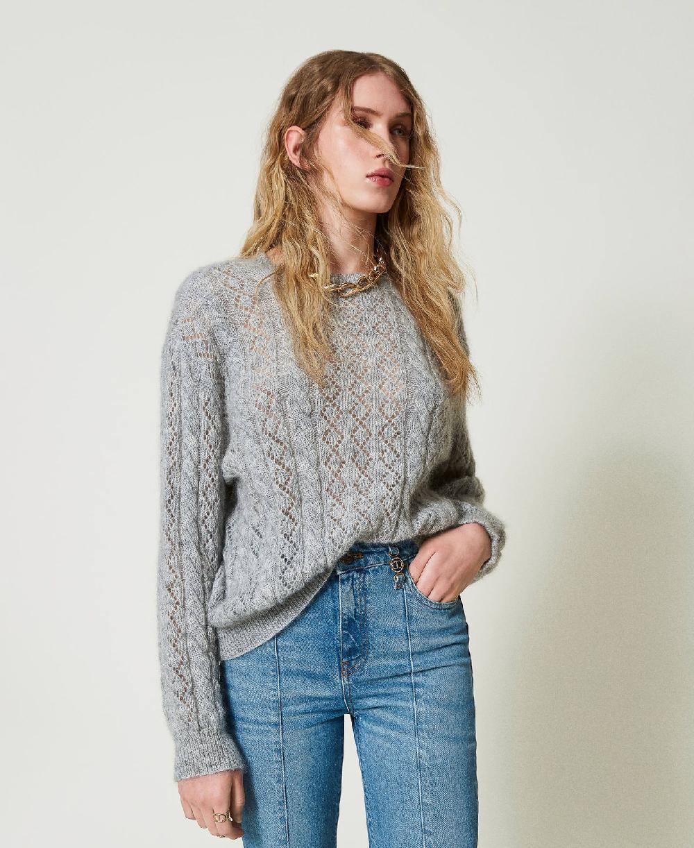 Scee by twin set Maglia in misto mohair con trecce e oblò Nuovo