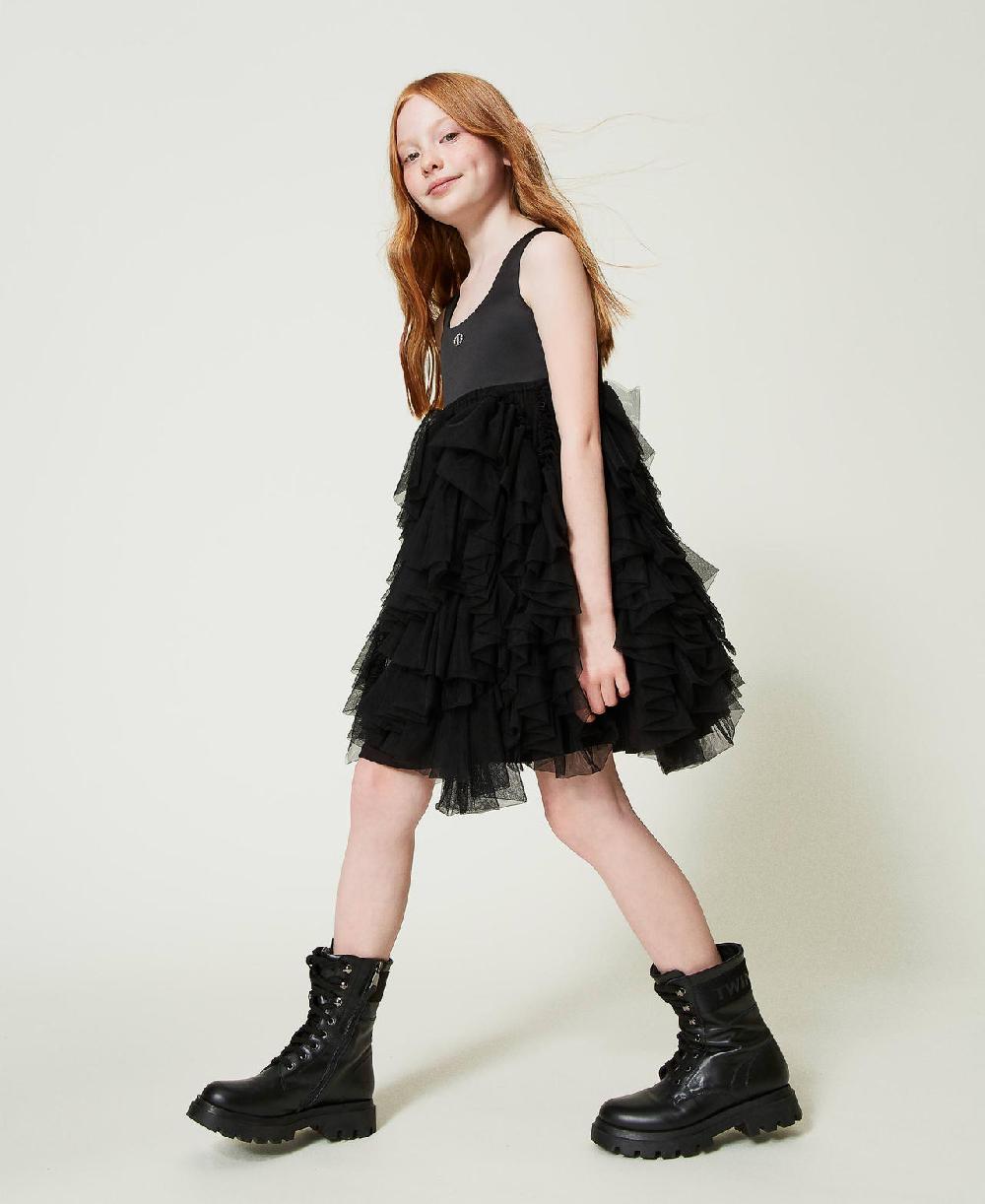 Scee by twin set Abito corto con volant in tulle Offerta