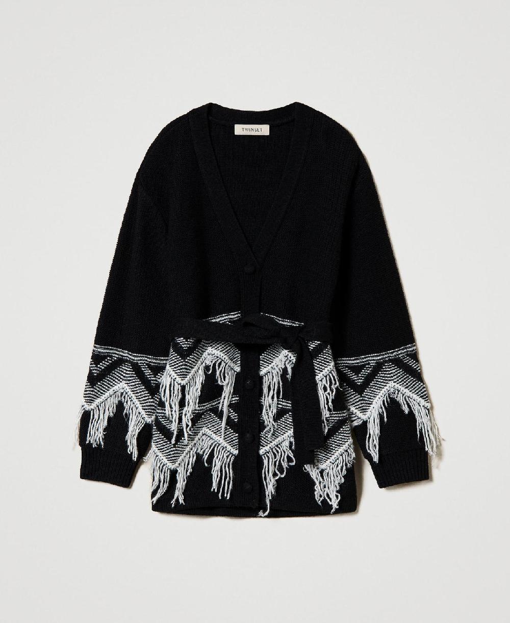 Scee by twin set Cappotto in maglia misto lana con frange Saldi Di Fabbrica