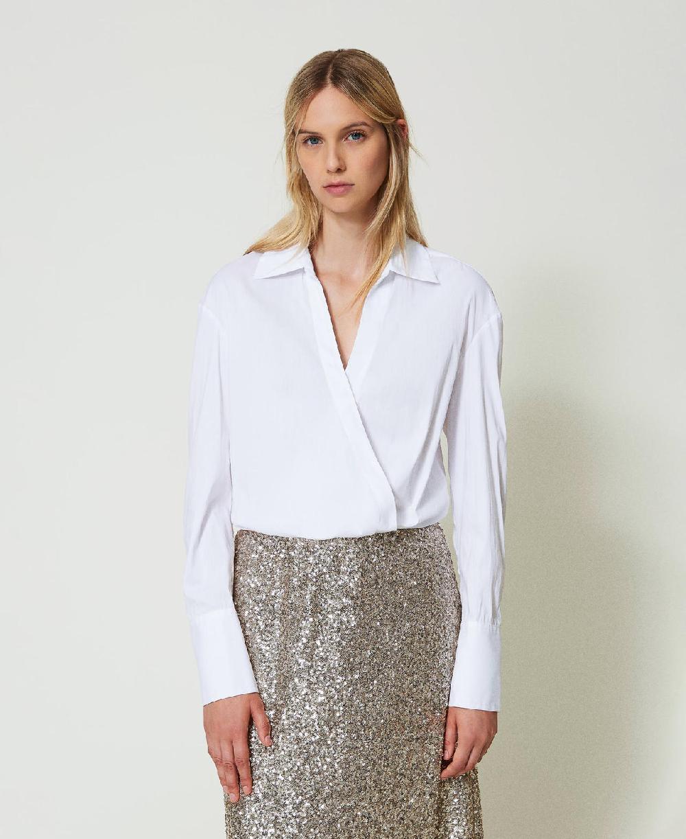 Scee by twin set Blusa in popeline con incrocio Grande vendita