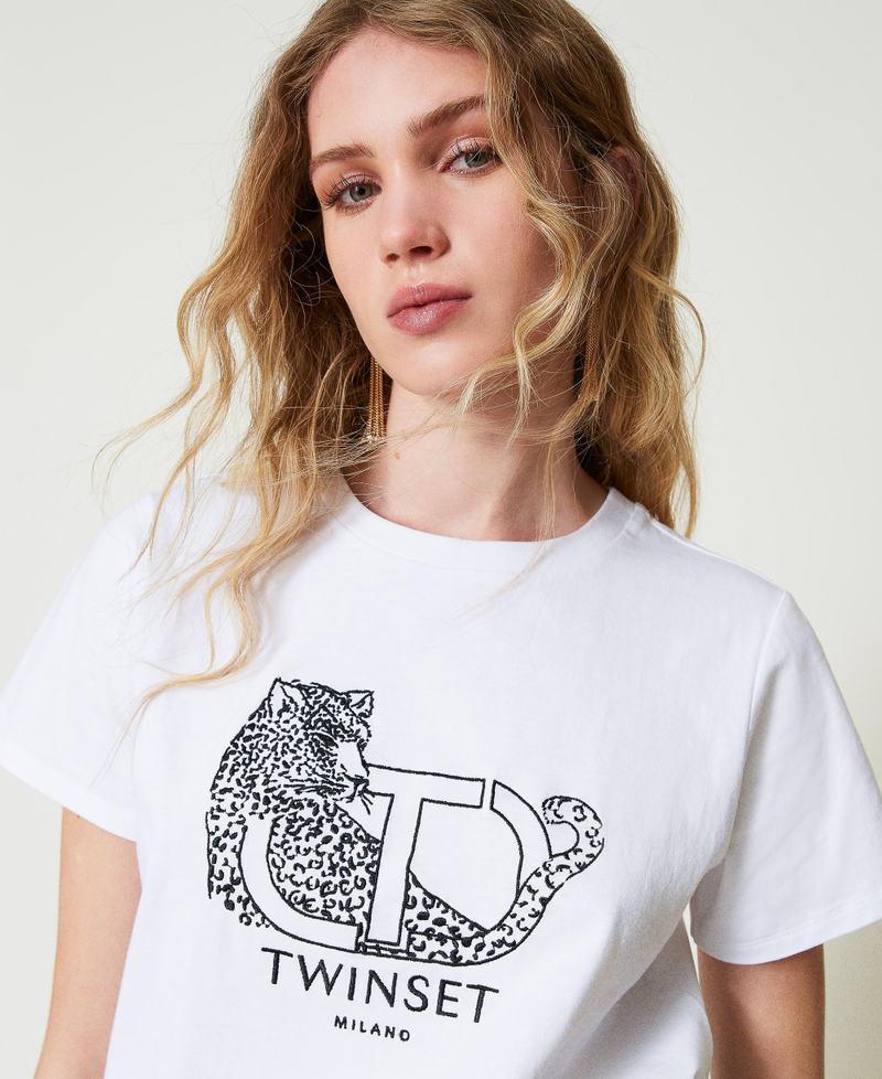 Scee by twin set T-shirt con ricamo logo e giaguaro Enormi risparmi