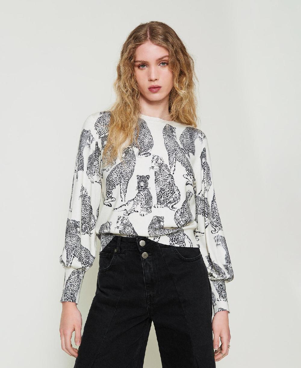 Scee by twin set Maglia con stampa giaguari Ultimi tre giorni