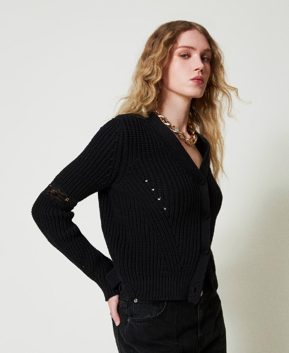 Scee by twin set Cardigan a costine con pizzo Promozione temporanea