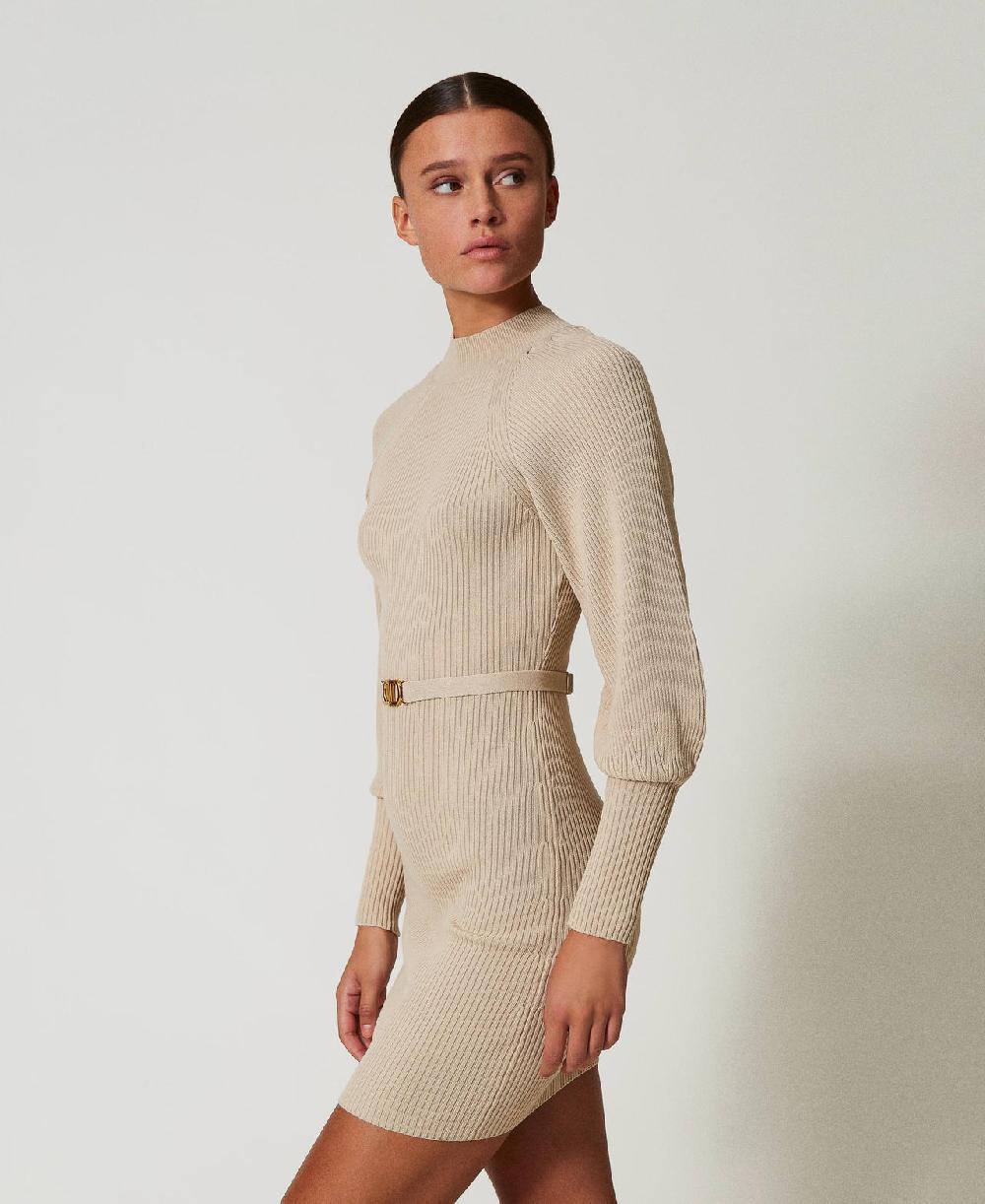 Scee by twin set Abito corto in maglia a costine con cintura Fino al 60% di sconto