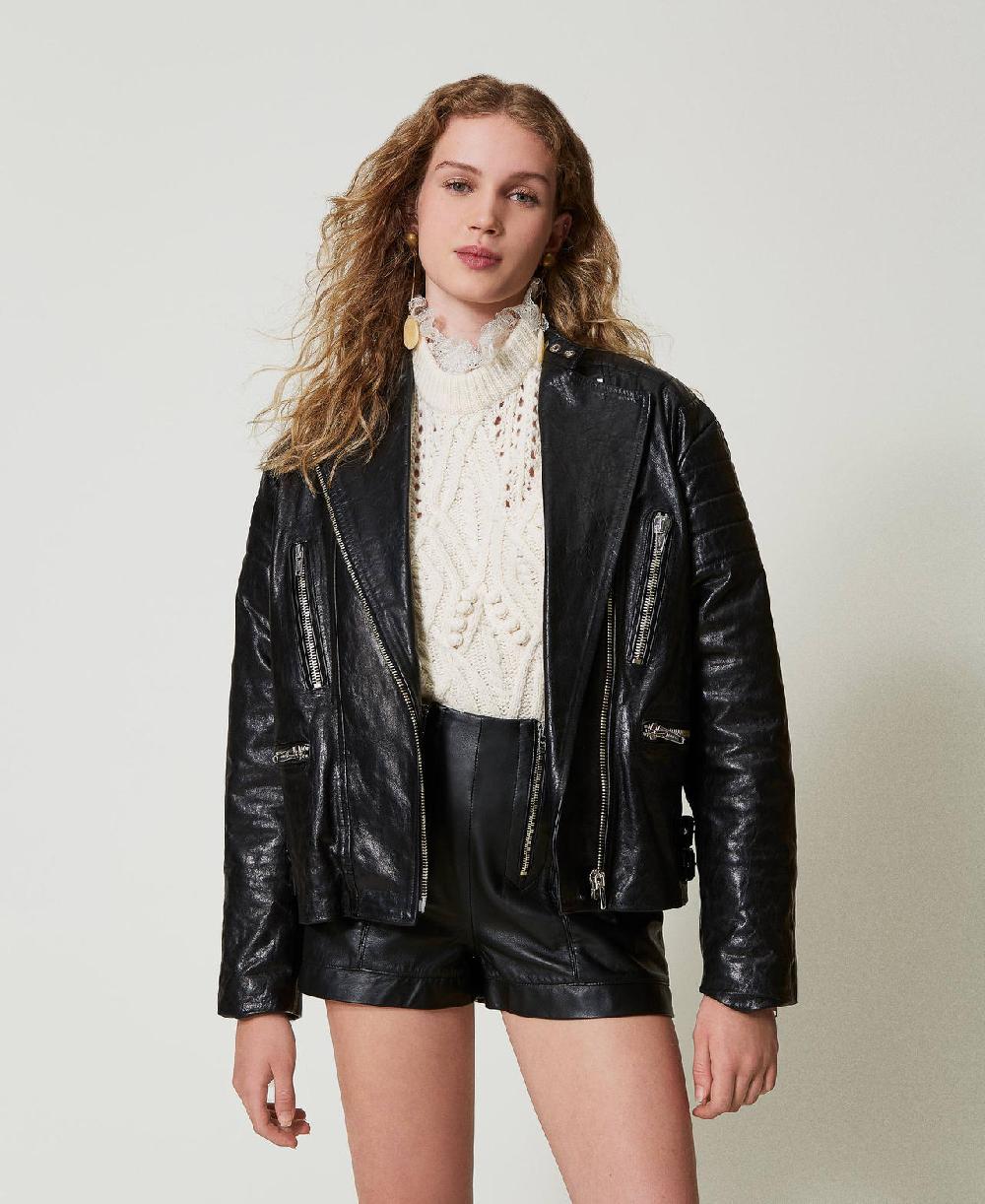 Scee by twin set Giacca biker 'Fairfax' in pelle Discount Store per i nuovi prodotti